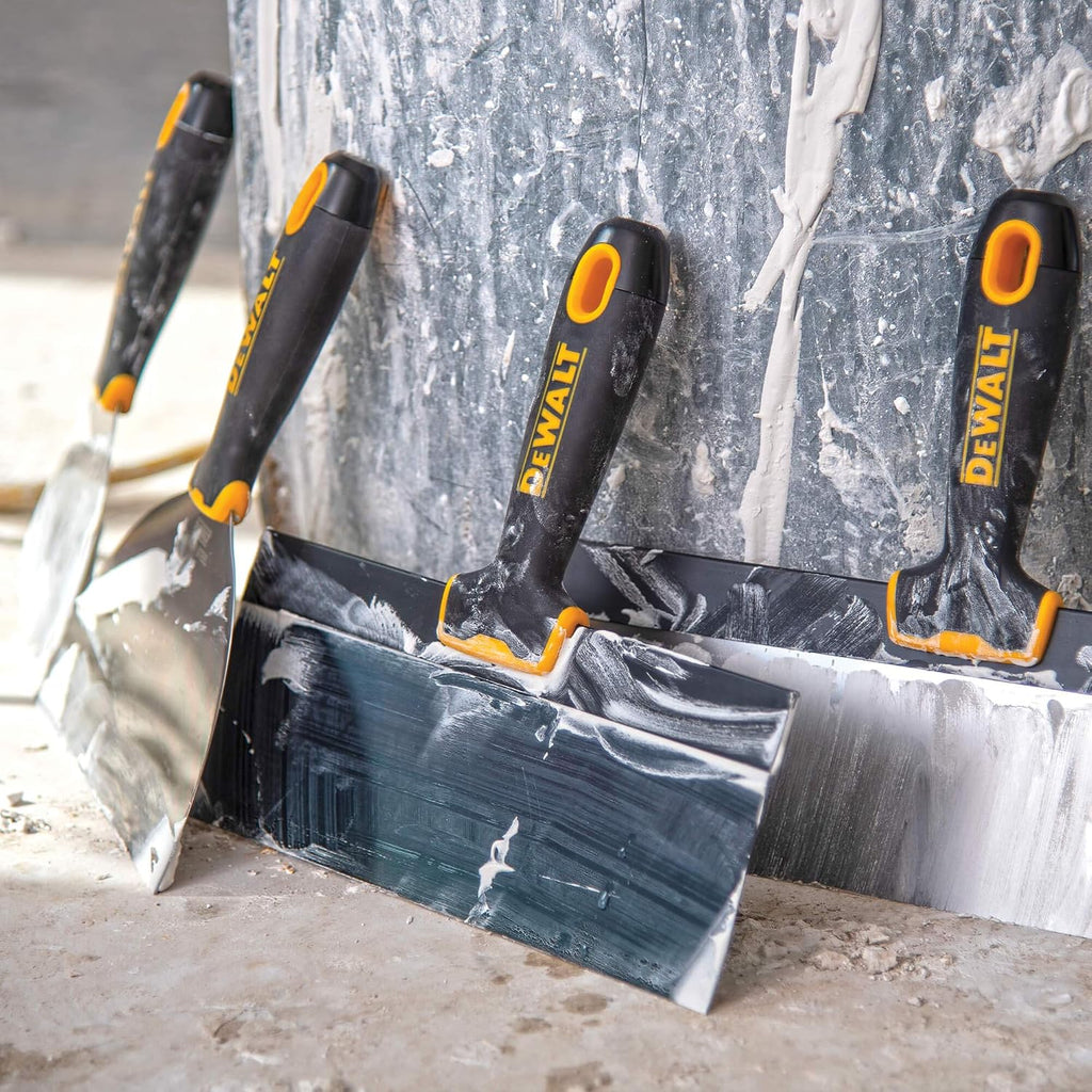 DEWALT DELUXE Stainless Hand Tool Set | 8/10/12' Taping Knives, 3/4/5/6/8' Putty Knives, 2 Mud Mixers + FREE BONUS 14' Mud Pan | DXTT-3-609