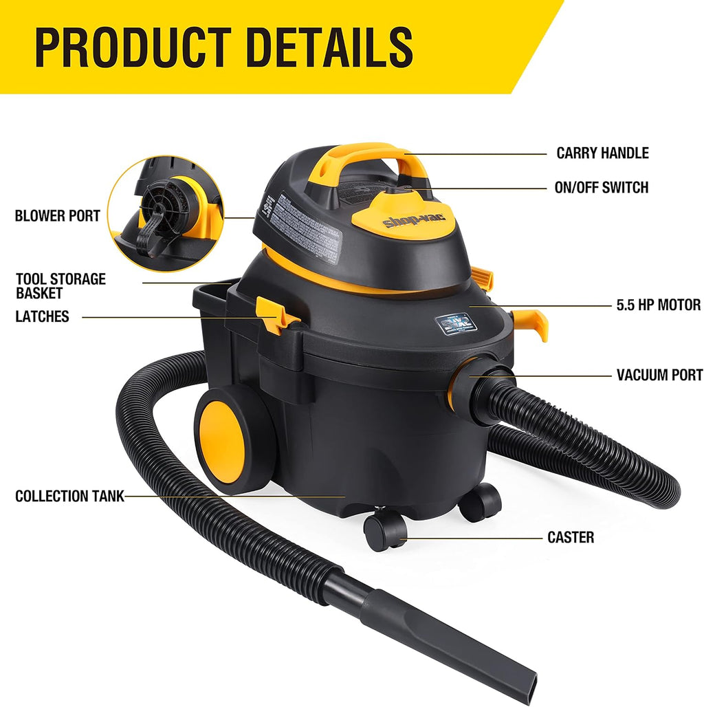 Shop-Vac 4 Gallon 5.5 Peak HP Wet/Dry Utility Vacuum with SVX2 Motor Technology, 3 in 1 Function Portable Shop Vacuum with Cart, Attachments, 5914000