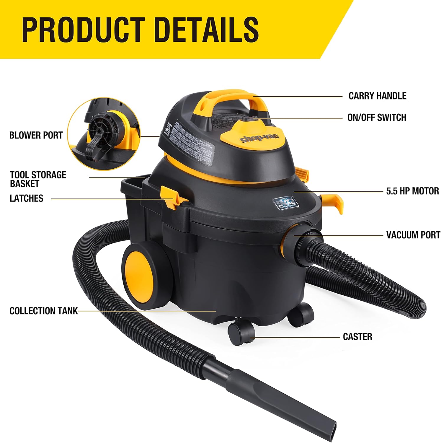 Shop-Vac 4 Gallon 5.5 Peak HP Wet/Dry Utility Vacuum with SVX2 Motor Technology, 3 in 1 Function Portable Shop Vacuum with Cart, Attachments, 5914000