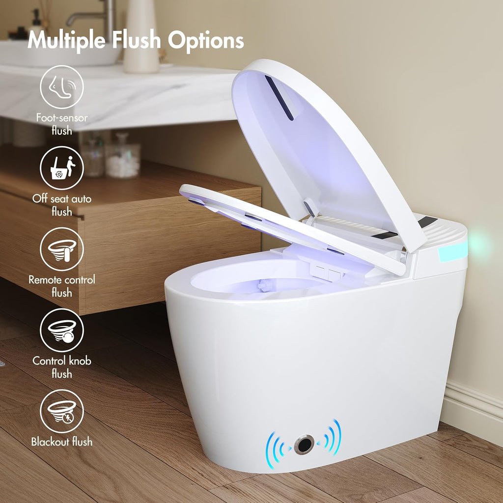 Smart Toilet, Eridanus One Piece Bidet Toilet for Bathrooms, Foot-Sensor, Off-Seat Auto Flush, Adjustable Warm Water Sprayer, Air Dryer, Elongated Heated Seat, Power-Assisted Flush