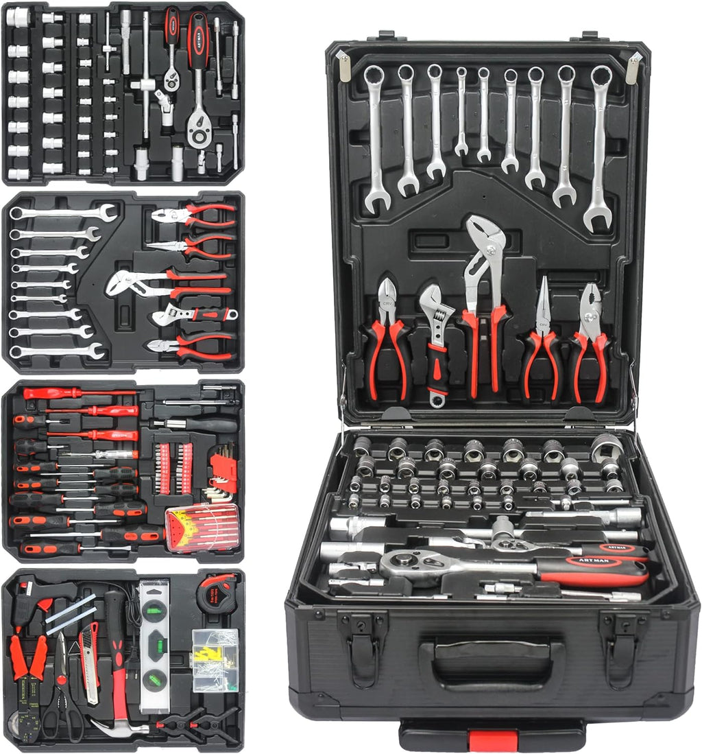 899pcs Artman Tool Set Tool Set Mechanics Kit, General Household Hand Tool Set for Home, Rolling Tool Box with Wheels - Perfect for Craftsman, Diyer, Handyman (Black)