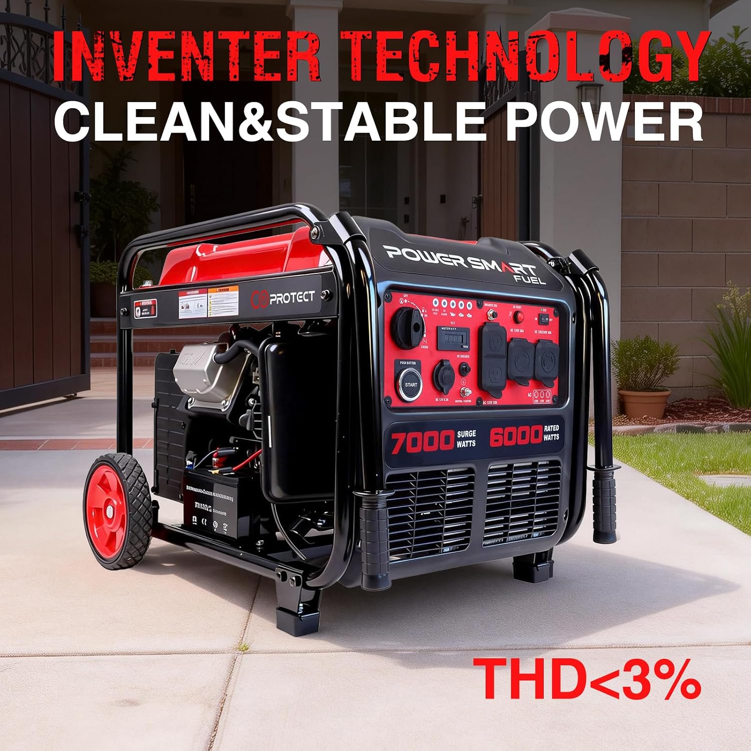 PowerSmart 7000W Open Frame Inverter Generator, 6000W Rated 120/240V Dual Voltage, 322cc 4-Stroke OHV Engine with Electric Start, Clean Sine Wave for Sensitive Home Electronics & High-Power Tools