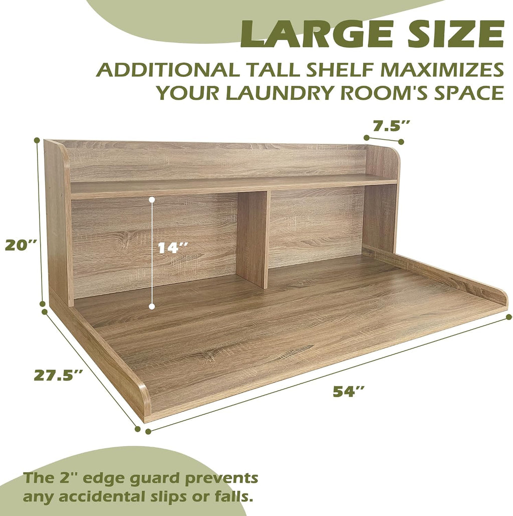 Royxen Laundry Countertop with 20' Shelf Universal Fit, Washer and Dryer Countertop with Storage Space, Laundry Room Storage (White Oak)