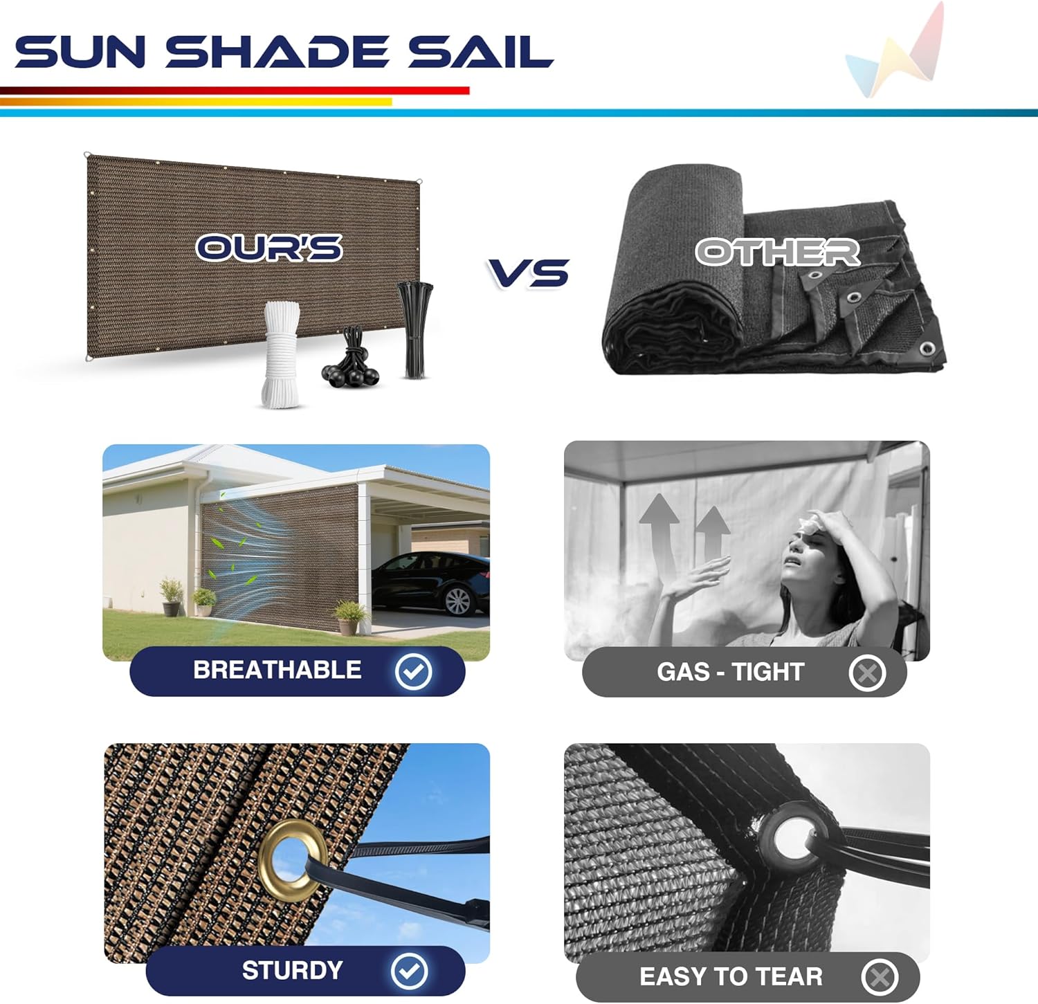 Windscreen4less 12' x 20' Sun Shade Sail Straight Edge Sun Shade Canopy Cover Outdoor with Grommets D-Ring UV Block for Pergola Backyard Patio (Brown)