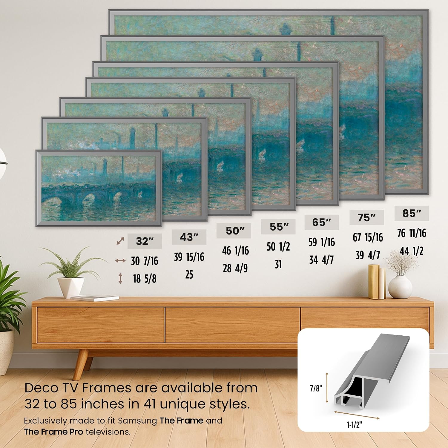 Anodized Black Scoop 55' Alloy Deco TV Frame - Compatible ONLY with Samsung The Frame TVs (Fits 2021-2026, LS03A, LS03B, LS03C, LS03D, LS03FA)