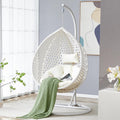 Egg Swing Chair with Stand,White Swing Egg Chair with Stand, Rattan Hanging Egg with Soft Cushion, Outdoor Hanging with Foldable Basket and Metal Stand for Bedroom Patio