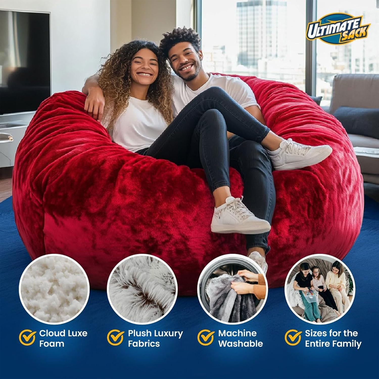 Ultimate Sack 3000 3-Foot Bean Bag Chair, Burgundy Suede Cover – Oversized Foam Lounger, Floor Seat, Small Sofa, or Couch Bed for Living Area, Gaming Room, or Reading Lounge