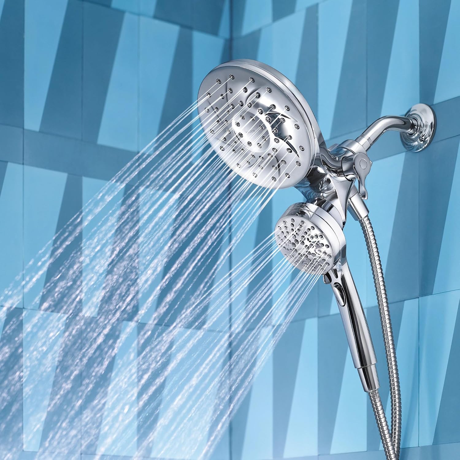 Moen Engage Magnetix Chrome Multi-Function Handshower and Rainfall Shower Head Trim Combo with Shower Handle, Tub Spout, Metal Hose, and Valve, 82304