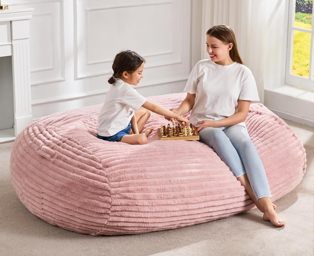 Hobestluk 5FT Bean Bag Chairs Adult Bean Bag with Portable Handle Comfy Large Bean Bag Lounge Chair with Removable Cover for Living Room Bedroom (Stripe Pink, 5FT)