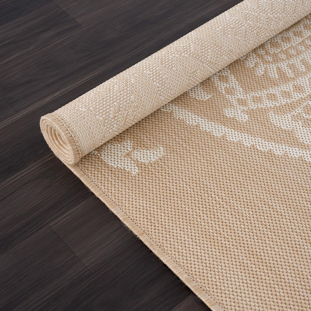 CAMILSON Outdoor Rug 8x10 Modern Area Rugs for Indoor and Outdoor Patios and Porches - Waterproof, Washable, Non-Shedding, Easy-to-Clean Outside Carpet (8 x 10, Medallion - Beige/White)