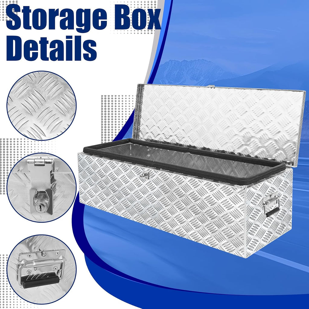 Aluminum Underbody Truck Box 39'×13'×11' Pick up Square Storage Toolbox Heavy Duty Diamond Plate Tool Boxes with Side Handle Buckle Lock and Keys for Storage and Organization