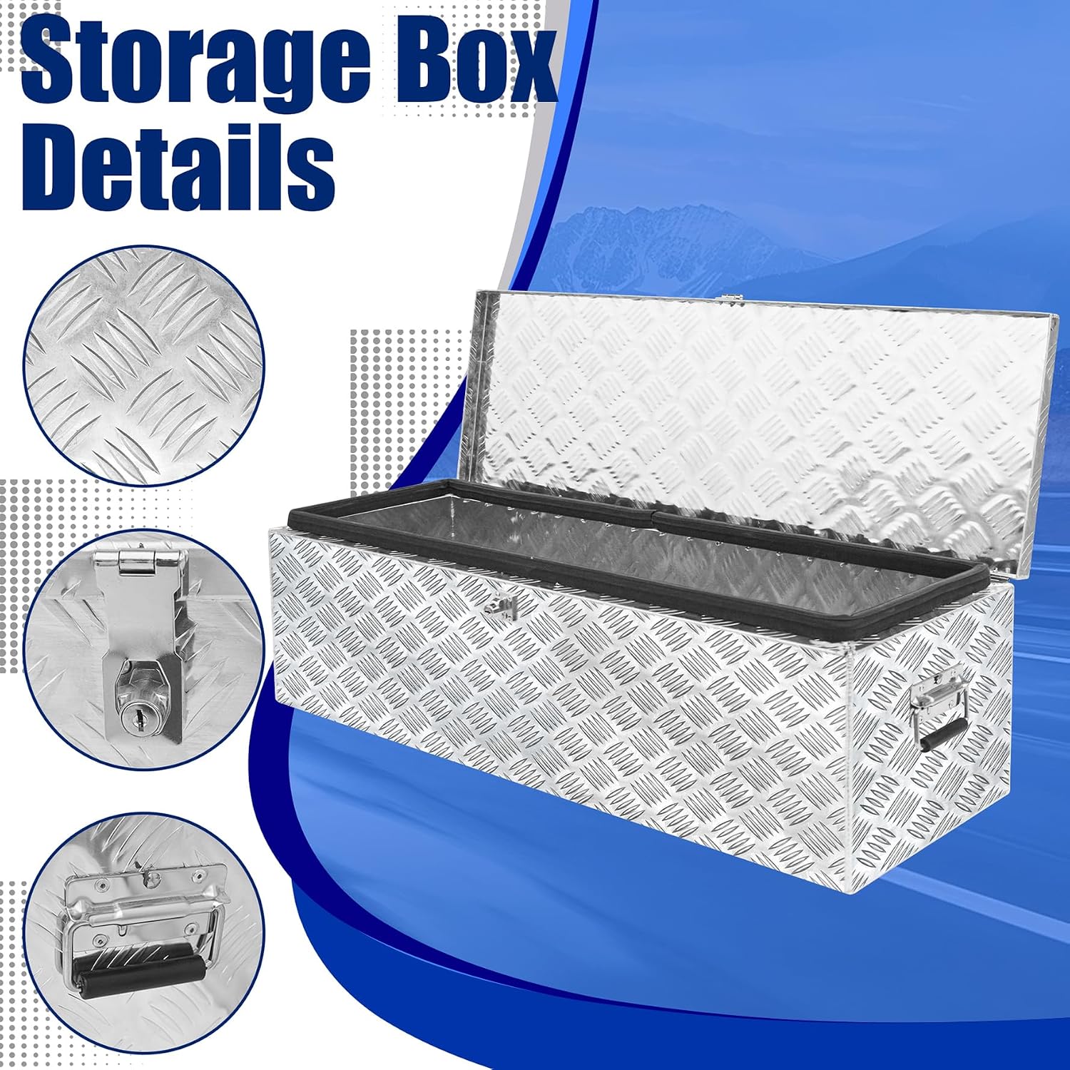 Aluminum Underbody Truck Box 39'×13'×11' Pick up Square Storage Toolbox Heavy Duty Diamond Plate Tool Boxes with Side Handle Buckle Lock and Keys for Storage and Organization