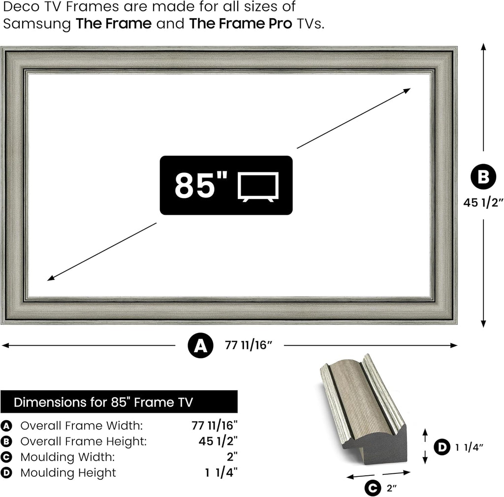 Industrial Nickel 85' Slim Deco TV Frame - Compatible ONLY with Samsung The Frame TV and Pro TVs (Fits 2021-2026, LS03A, LS03B,LS03C,LS03D,LS03FA,LS03FW)