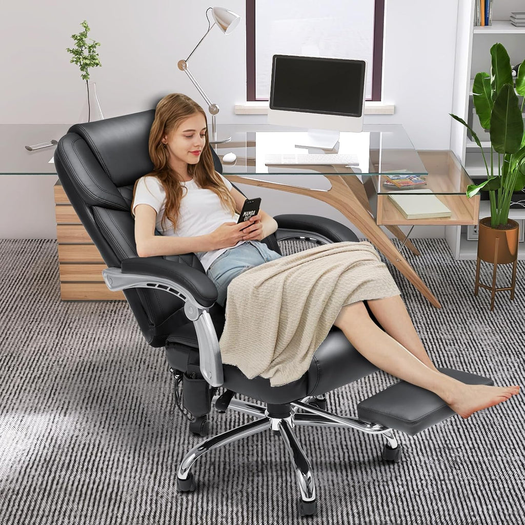HOMREST 6-Point Massage Office Chair with Lumbar Support, Heated Executive Office Chair with Reclining Backrest, Computer Gaming Chair for Home Office, Black