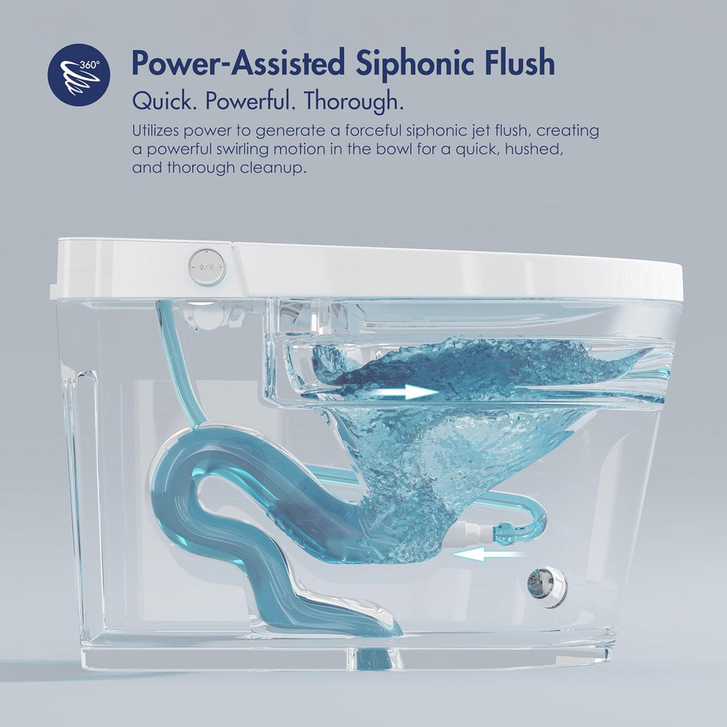 Smart Toilet with Auto Flush and Heated Seat, No Bidet, Foot Sensor Flush, Pre-Wetting, Soft Close Lid, Night Light, Tankless One-Piece Design