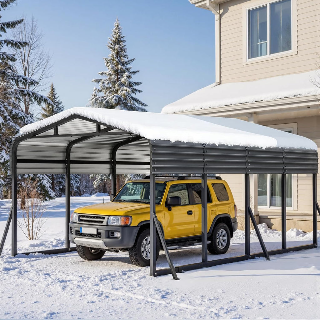Jocoevol 12x20FT Metal Carport, Heavy Duty Car Garage w/Reinforced Support Rods and Windproof Ground Anchors, All-Weather Multi-Use Outdoor Shelter for Car, Boats and Truck