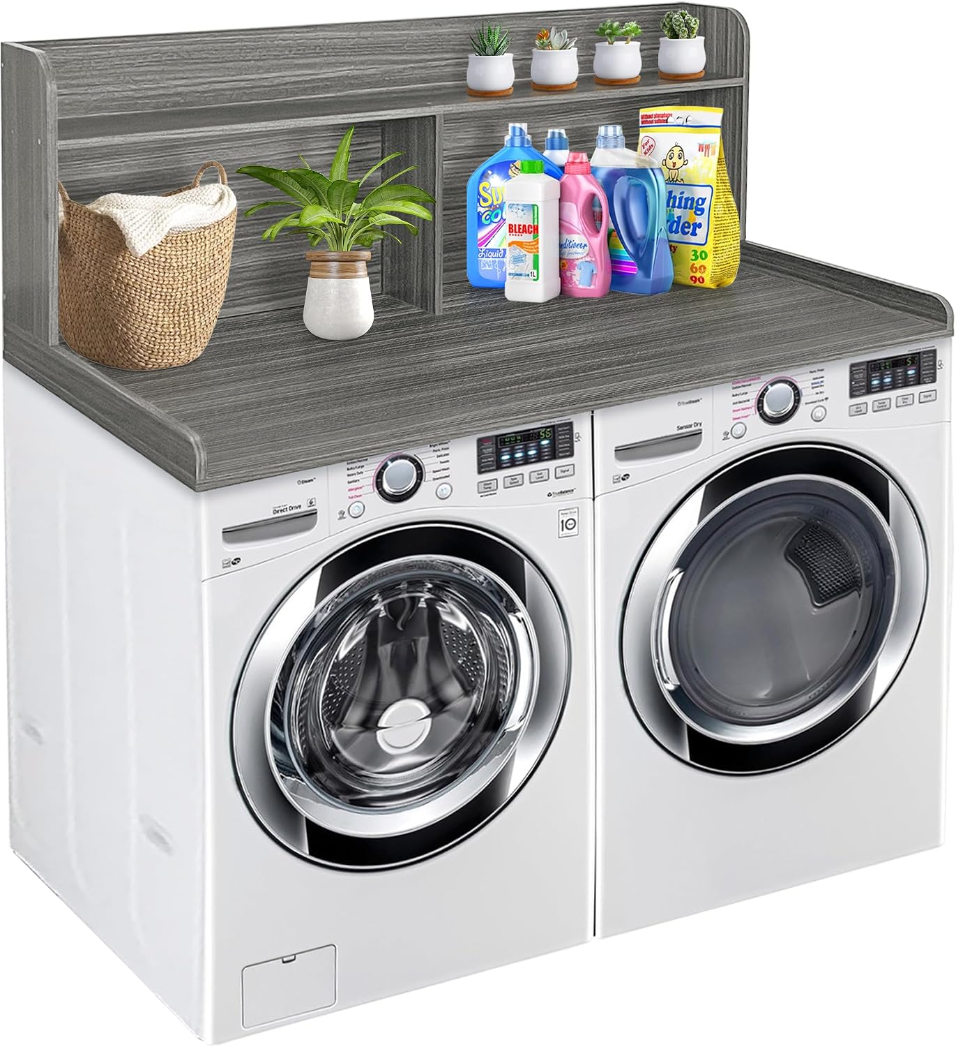 Royxen Laundry Countertop with 20' Shelf Universal Fit, Washer and Dryer Countertop with Storage Space, Eucalyptus