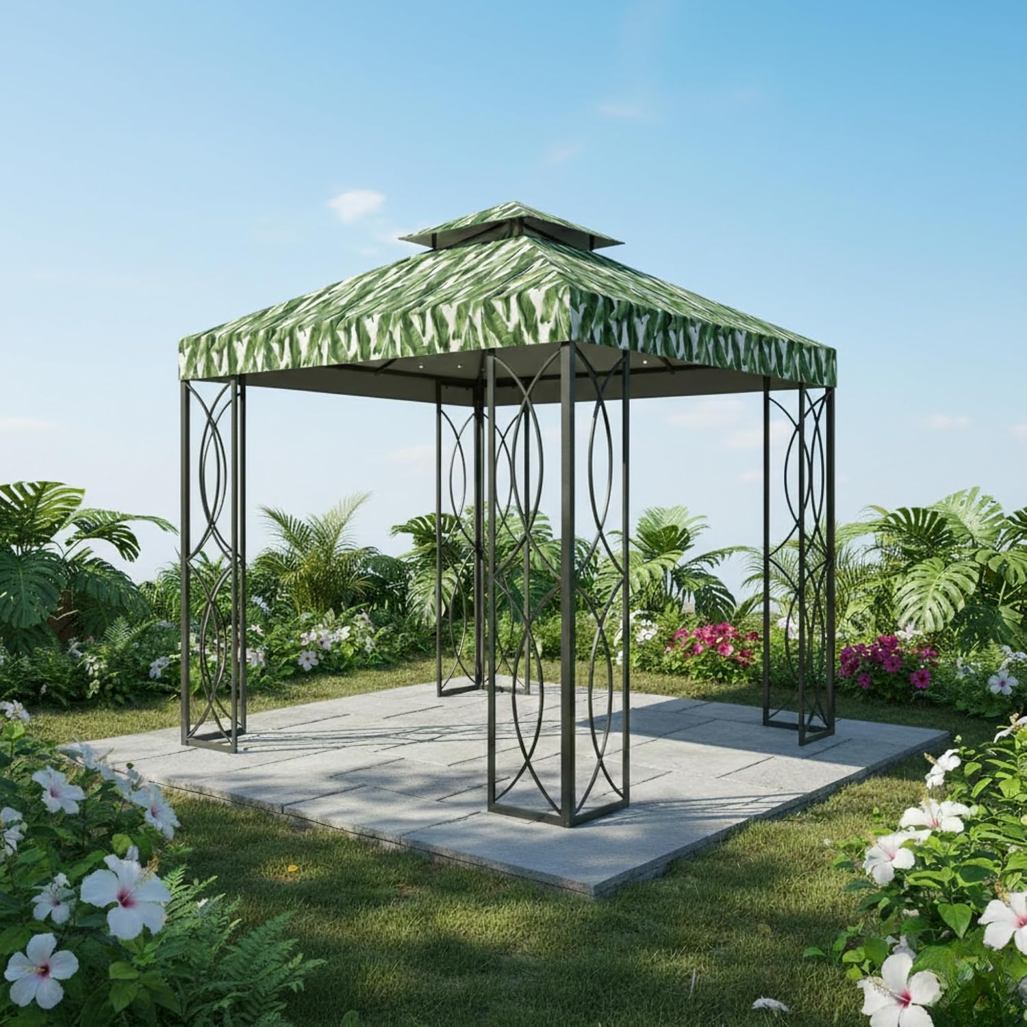 Garden Winds Durable 350 Replacement Canopy Top Compatible with Garden Treasures 8' x 8' Gazebo Models S-582D, S-582DN - Palm