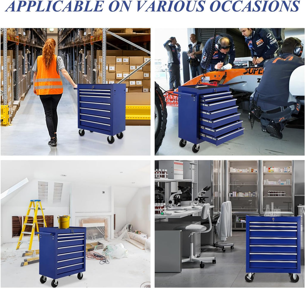 7 Drawer Rolling Tool Chest,Tool Cabinet on Wheels with Locking System,Rolling Tool Box Organizer Tool Case,Multifunctional Tool Cart Mechanic Tool Storage Cabinet for Garage,Wareh Blue One Size