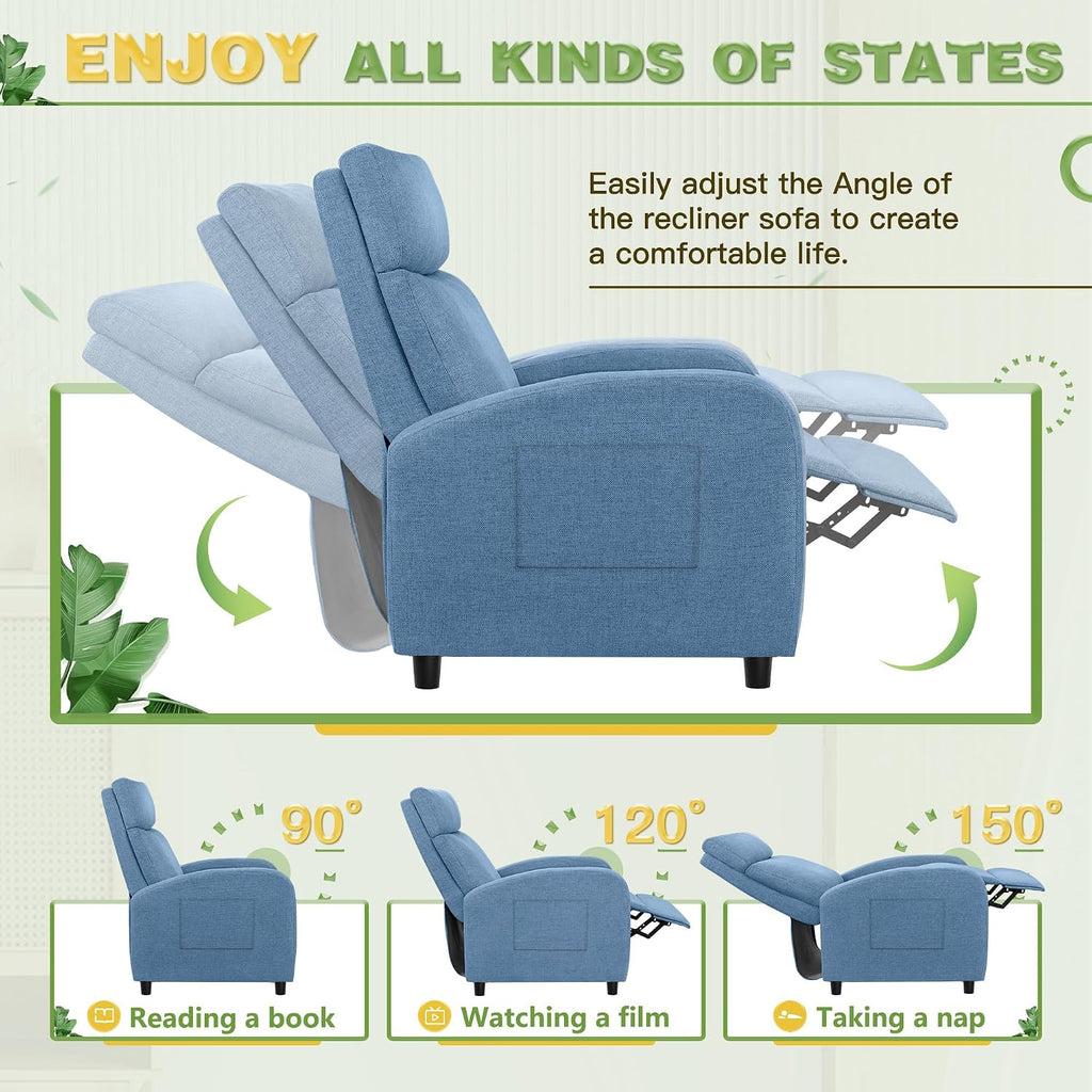Furniwell Massage Recliner Chair for Living Room Adjustable Fabric Reclining Chair Home Theater Seating Modern Winback Single Sofa for Adults with Footrest (Blue)