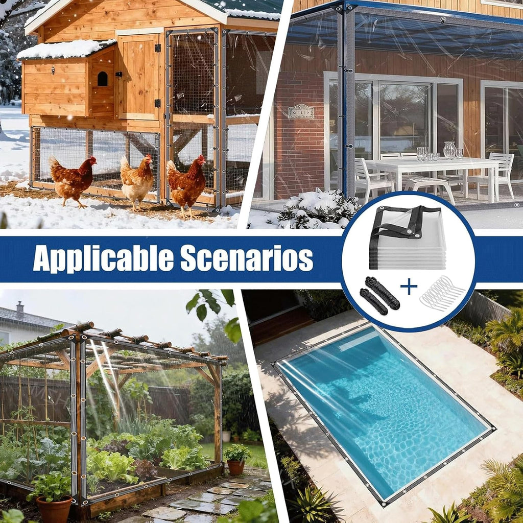 13x16 FT Pavilion Clear Tarp Heavy Duty - Waterproof Transparent Vinyl Cover with Reinforced Edges & Grommets, Tarpaulin for Pavilion, Gazebo, Pergola, Patio Outdoor Roof and Rain Protection