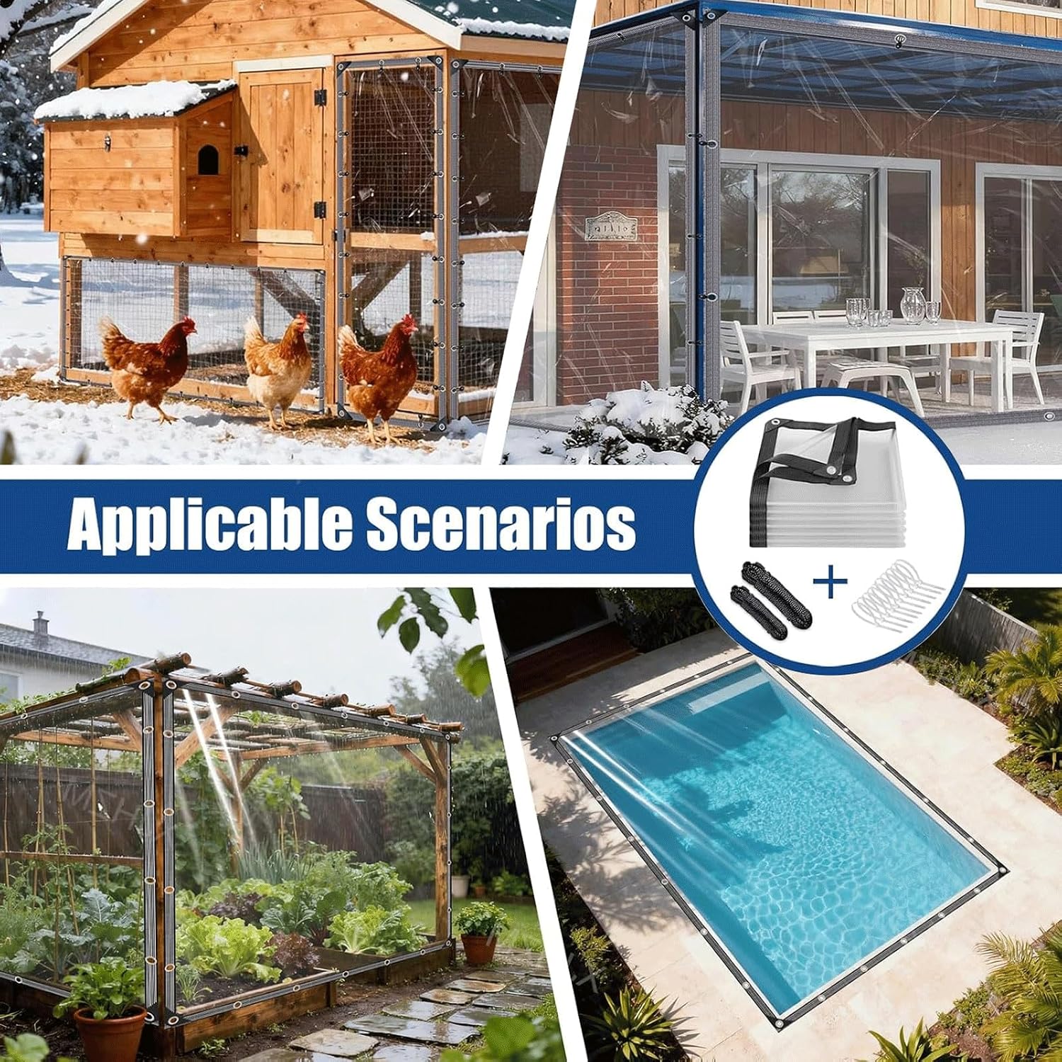 13x17 FT Pavilion Clear Tarp Heavy Duty - Waterproof Transparent Vinyl Cover with Reinforced Edges & Grommets, Tarpaulin for Pavilion, Gazebo, Pergola, Patio Outdoor Roof and Rain Protection