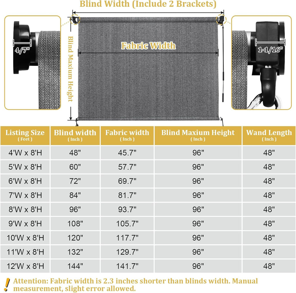 Shade&Beyond Custom Size Outdoor Roller Shade 10' W x 8' H, Cordless Easy to Install Retractable Blinds for Patio Porch Pergola Gazebo, Grey