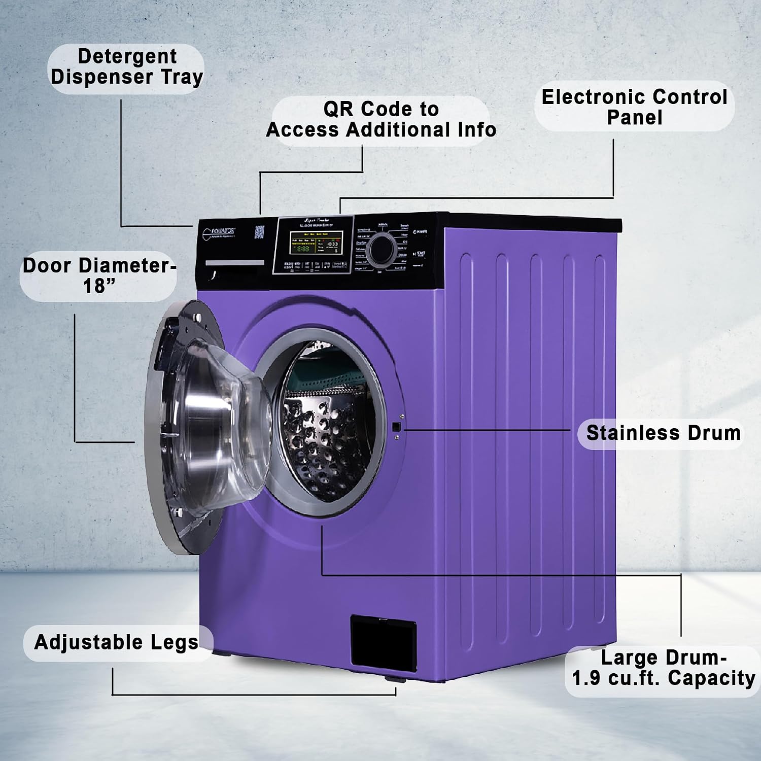 Equator All-In-One VENTED/VENTLESS Washer-Dryer 1.9cf/18lb 1400RPM 110V (Periwinkle/Black)