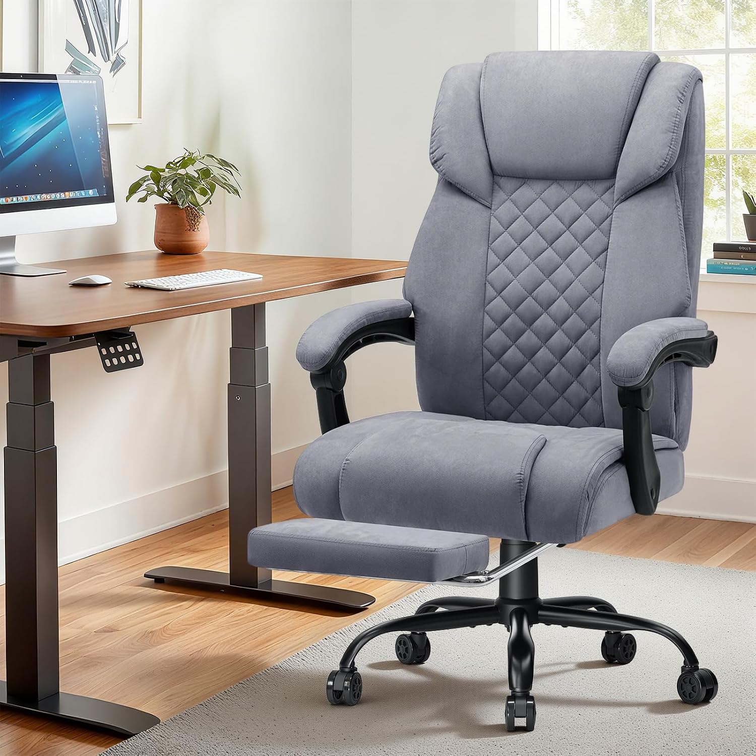 HOFFREE Massage Office Chair with Heat 7 Points Vibration Ergonomic Executive Office Chair with Footrest Reclining High Back Home Office Desk Chairs Grey