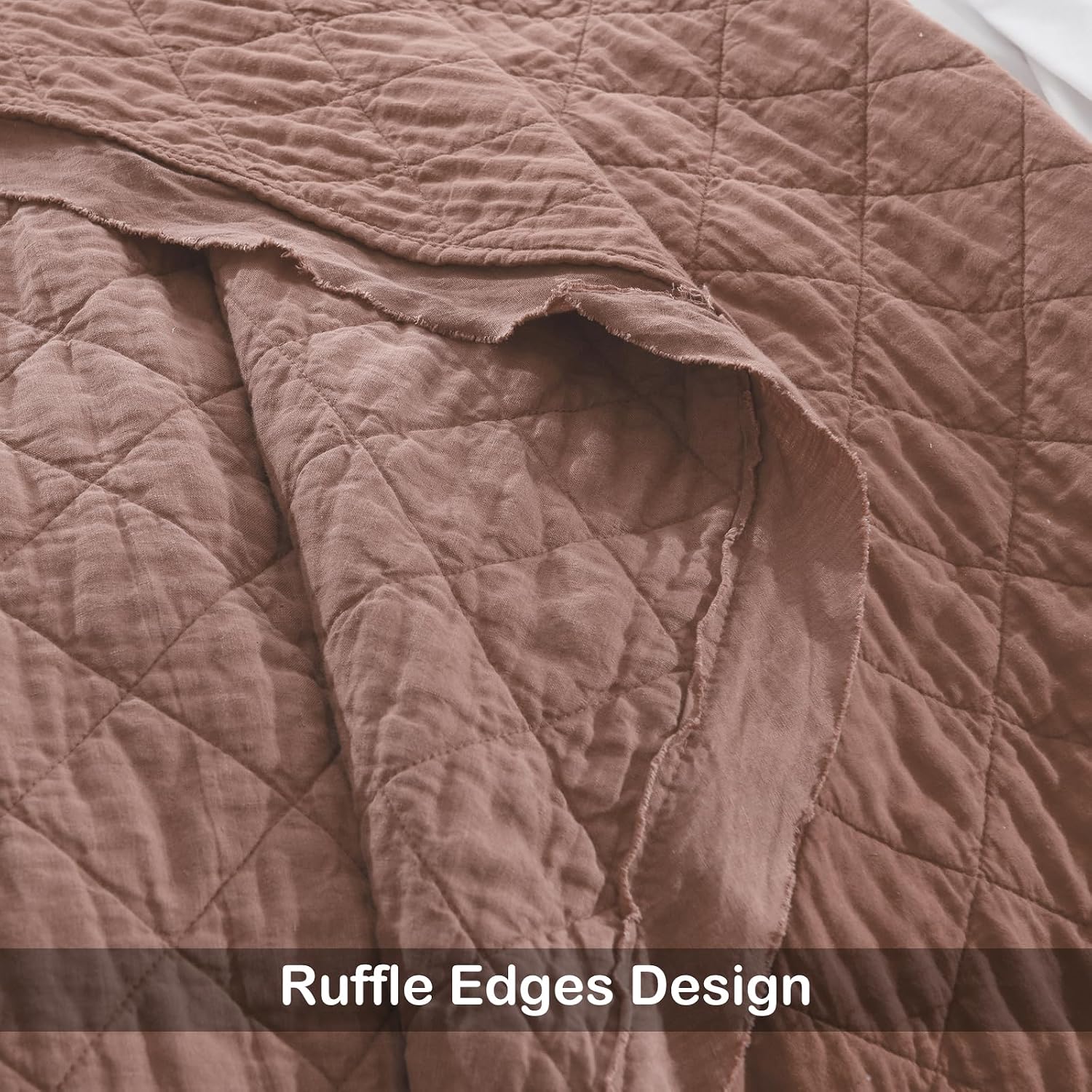 HORIMOTE HOME 100% Linen Front/100% Cotton Back Quilt Set King Size, Cameo Rose Pre-Washed European Flax Linen Quilt, Diamond Stitch Bedspread Coverlet Bedding Set 3-Piece for All Seasons