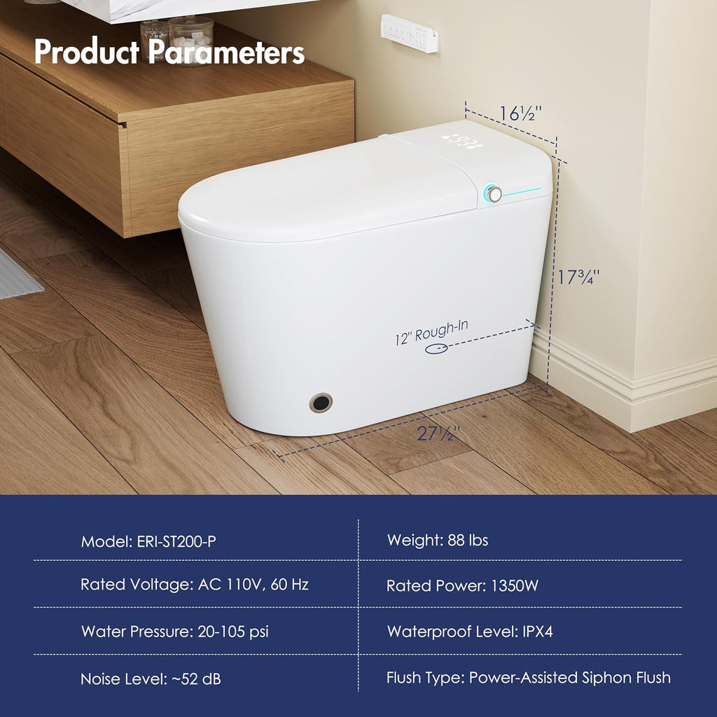 Smart Toilet with Bidet Built in, Eridanus One Piece Bidet Toilet for Bathrooms, Warm Water Wash & Dryer, Foot Sensor Flush, Elongated Heated Seat, Auto Open/Close with Digital Display, White