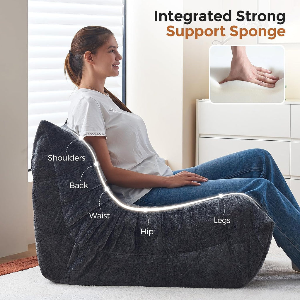 Bean Bag Chairs for Adults Teens Kids, Fireside Chair Bean Bag Lounger with Memory Foam Filled, Bean Bag Sofa for Living Room, Dorms, Apartments, Reading Corner(Black Plush)