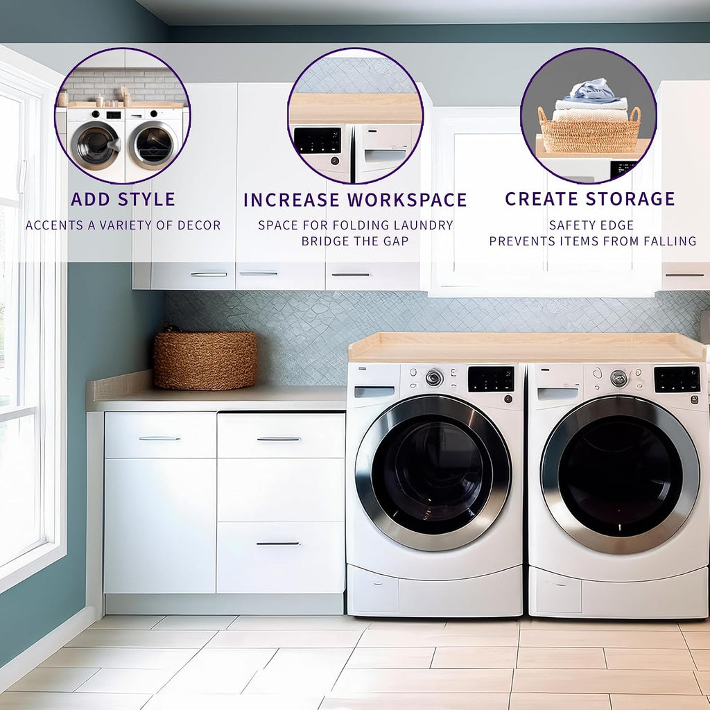 Life Finds 54 inch Washer Dryer Countertop with Safety Ledge for Laundry Room Organization, Light Wood, LF-WDCT1C