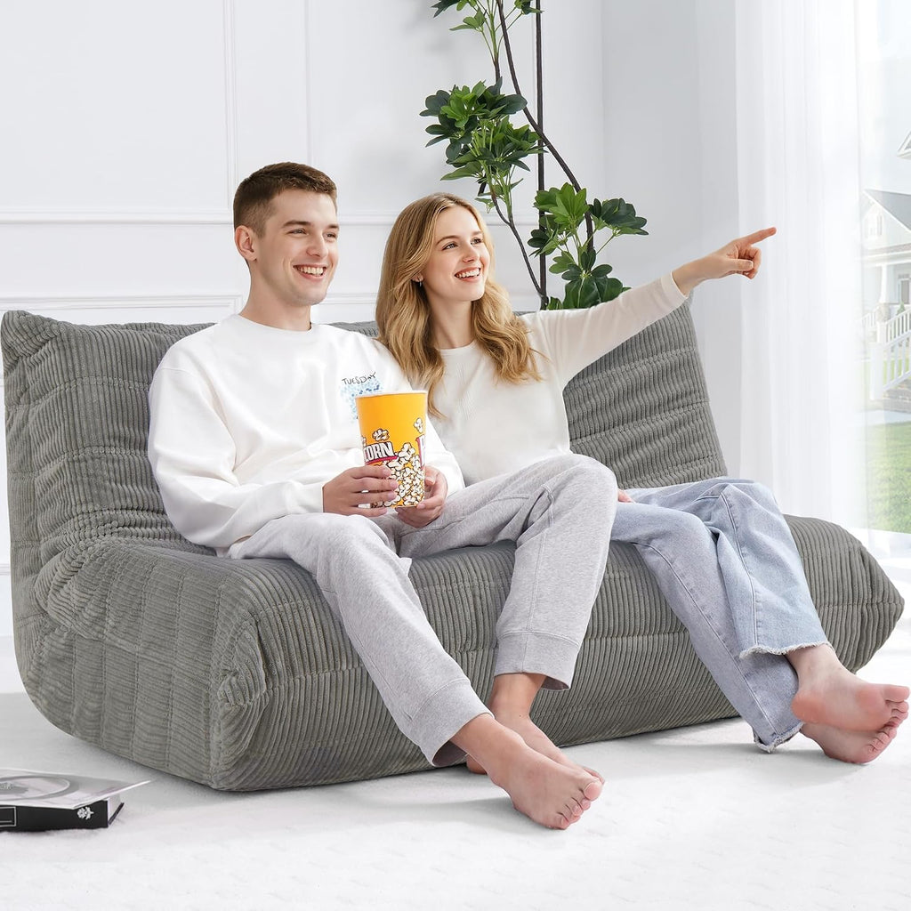 Bean Bag Chair,Giant Beanbag Chairs for Adults,Comfy Large Fireside Chair Lazy Sofa,Corduroy Bean Bag Lounger with Memory Foam Filled,Floor Sofa Couch for Living Room (Light Grey, Loveseat)