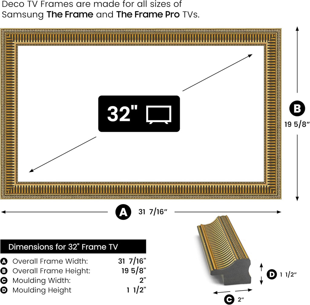 Empire Gold 32' Slim Deco TV Frame - Compatible ONLY with Samsung The Frame TVs (Fits 2021-2026, LS03A, LS03B, LS03C, LS03D, LS03FA)