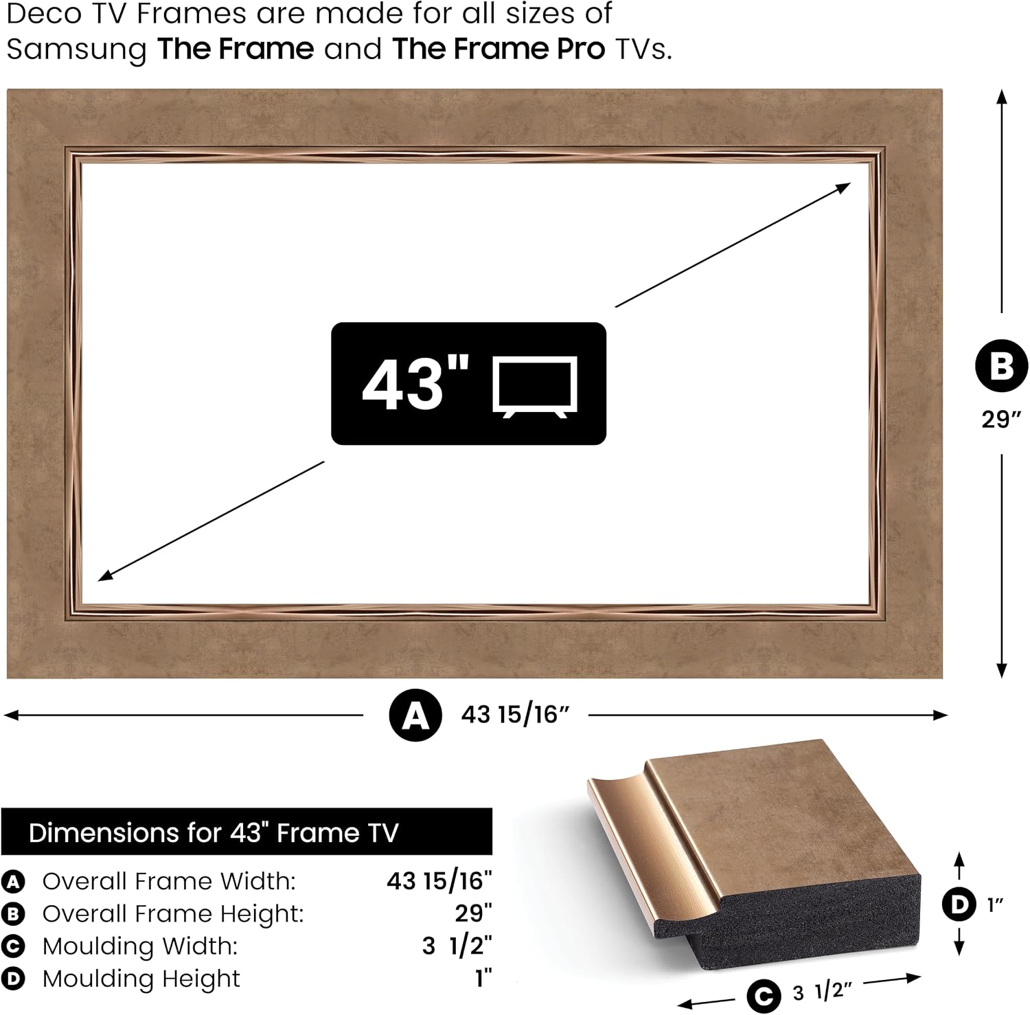 Contemporary Bronze 43' Premiere Deco TV Frame - Compatible ONLY with Samsung The Frame TVs (Fits 2021-2026, LS03A, LS03B, LS03C, LS03D, LS03FA)
