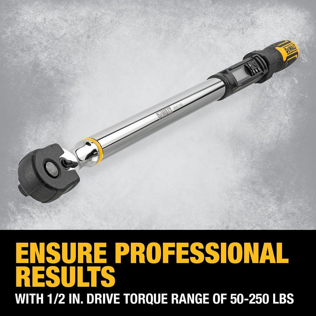 DEWALT Digital Torque Wrench, 1/2 inch Drive, 50-250 FT-LB, with Storage Case (DWMT17060)