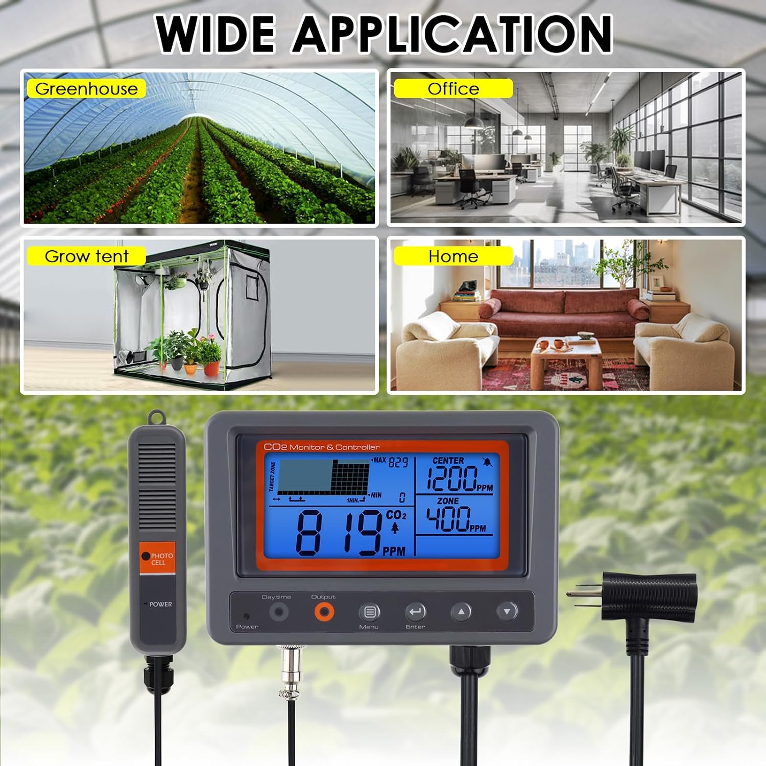 CO2 Controller Carbon Dioxide Controller CO2 Meter Monitor Day and Night Relay Function, NDIR CO2 Sensor for Green House, Grow Rooms, Factory, Home, Office