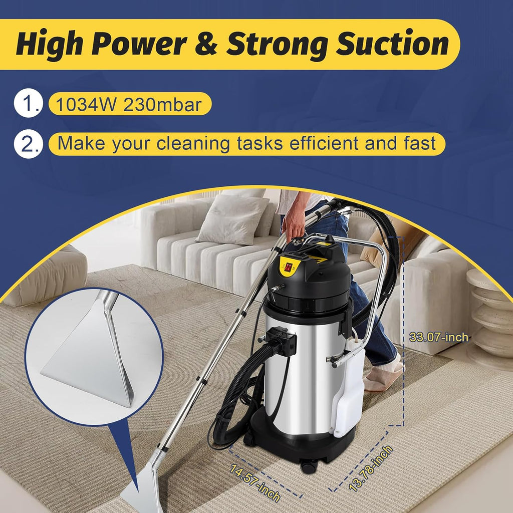 40L/11Gal Commercial Carpet Cleaner, Professional 3 in 1 Multi-Purpose Wet Dry Extractor Vacuum Washing Machine, 1034W Powerful Upholstery Cleaner Machine for Carpet Sofa Curtain