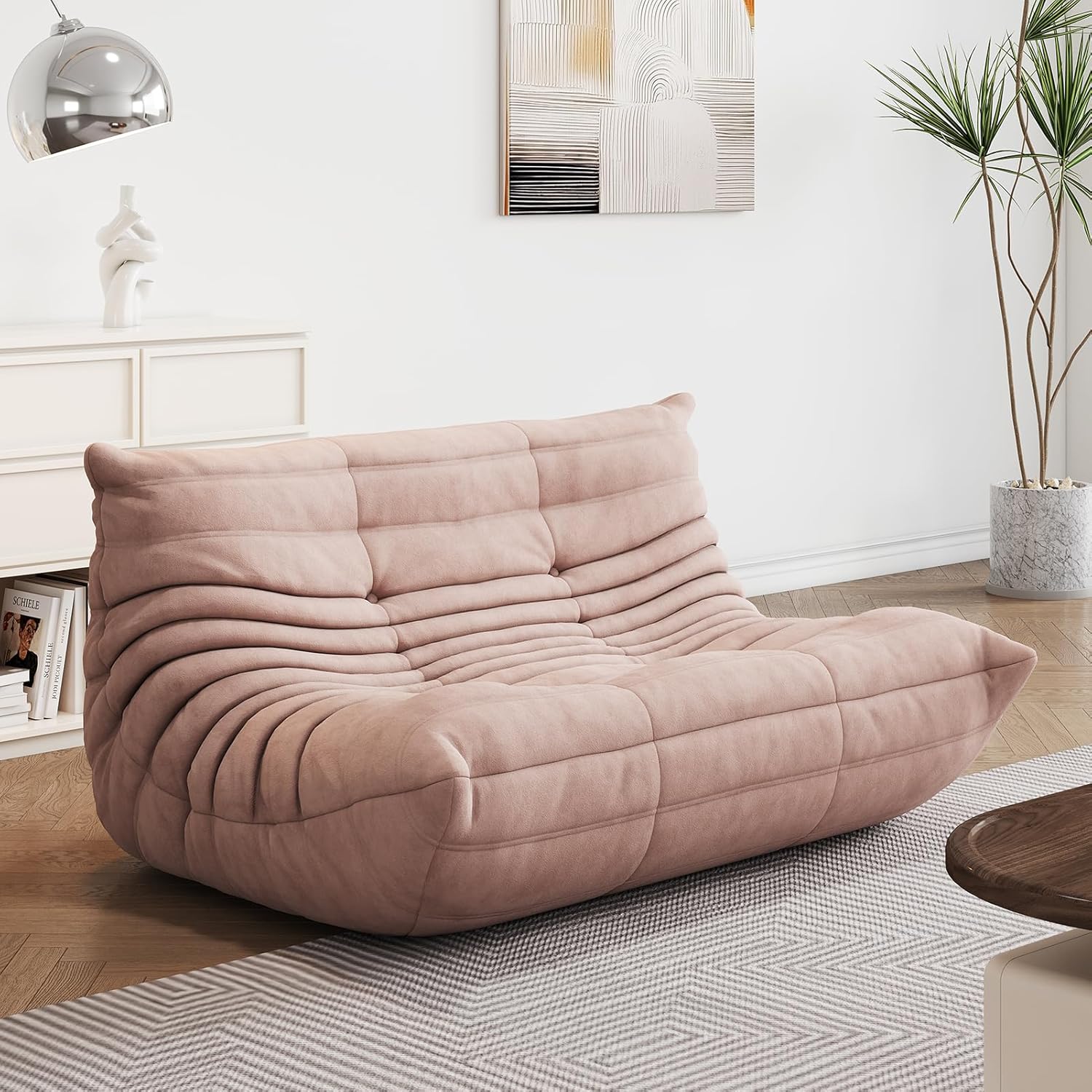 Bean Bag Chair - Corner Sofa, Fireside Chair Bean Bag Sofa Large Bean Bag Chair for Adults,Fireside Floor Couch for Living Room, Bedroom, Gaming (Yellow, Single) (Pink, Loveseat)