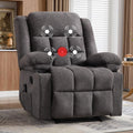 EBELLO Manual Recliner Chair for Adults with Vibration Massage and Lumbar Heating, Soft Fabric Recliner Single Sofa with Side Pocket and Two Cup Holders for Living Room, Grey