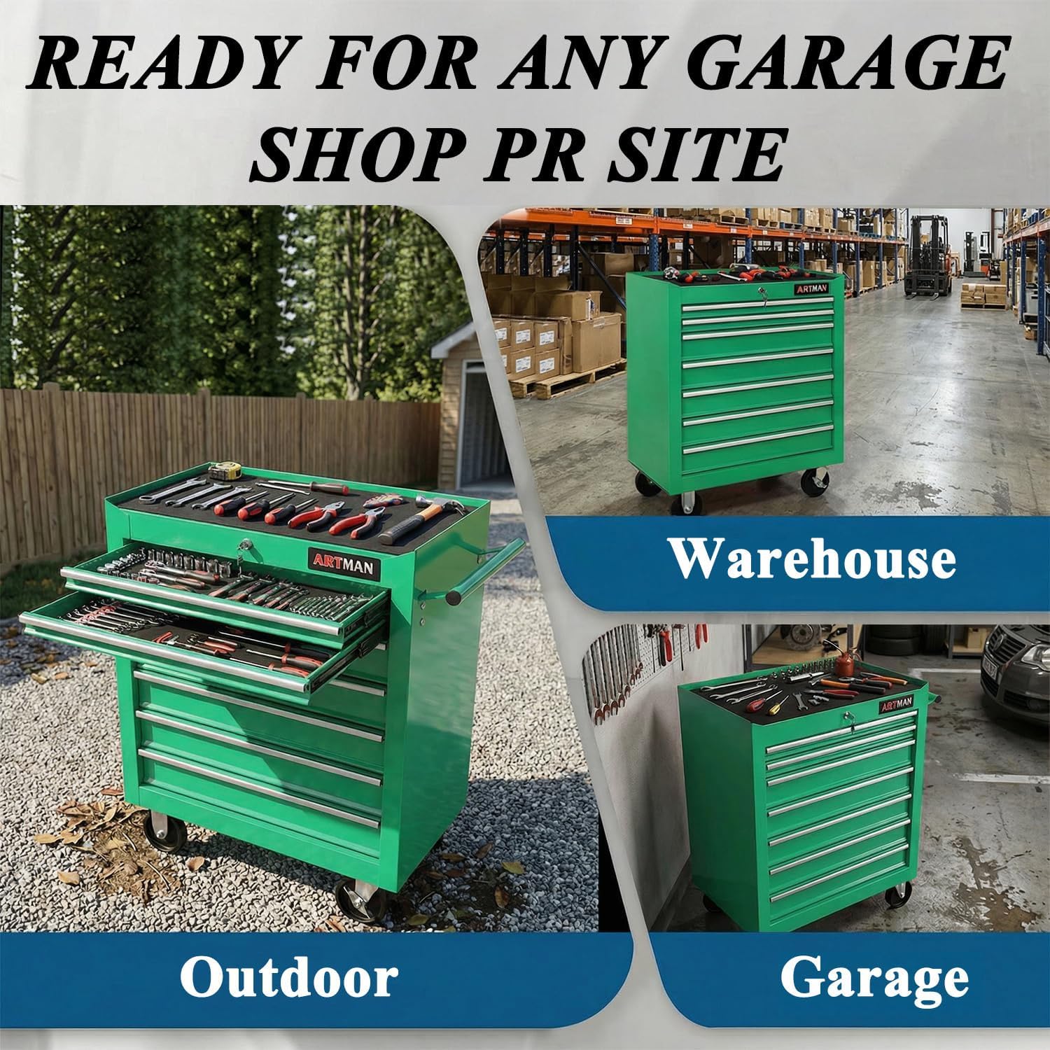 7 Drawers Tool Cart on Wheels,Multifunctional Rolling Tool Chest Tool Storage,Drawers Rolling Tool Trolley Organizer Tool Case for Repair Shop,Garage,Warehouse,Workshop (7 Drawers-Green)