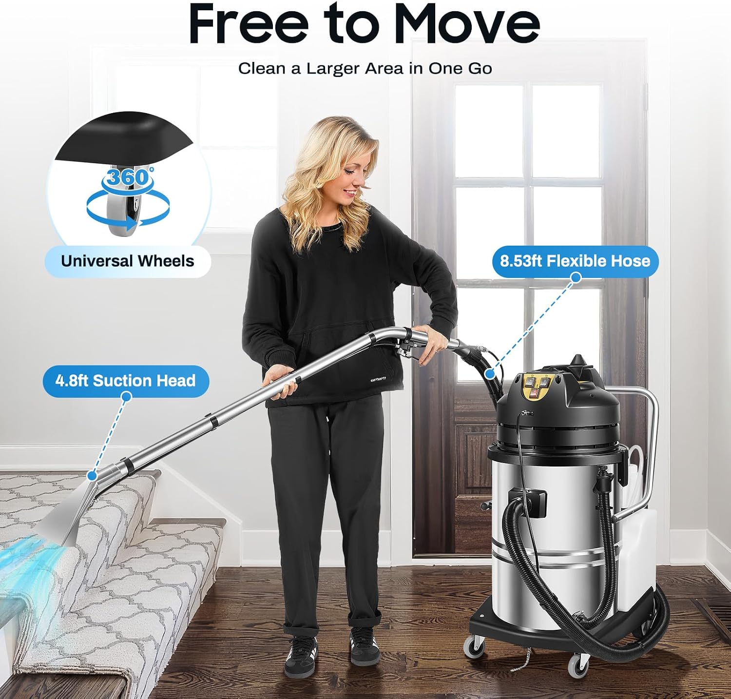 Commercial Carpet Cleaner Machine, 60L 3-in-1 Professional Carpet Vacuum Cleaner, Industrial Steam Cleaner Deep Steam Cleaner for Hotels, Offices