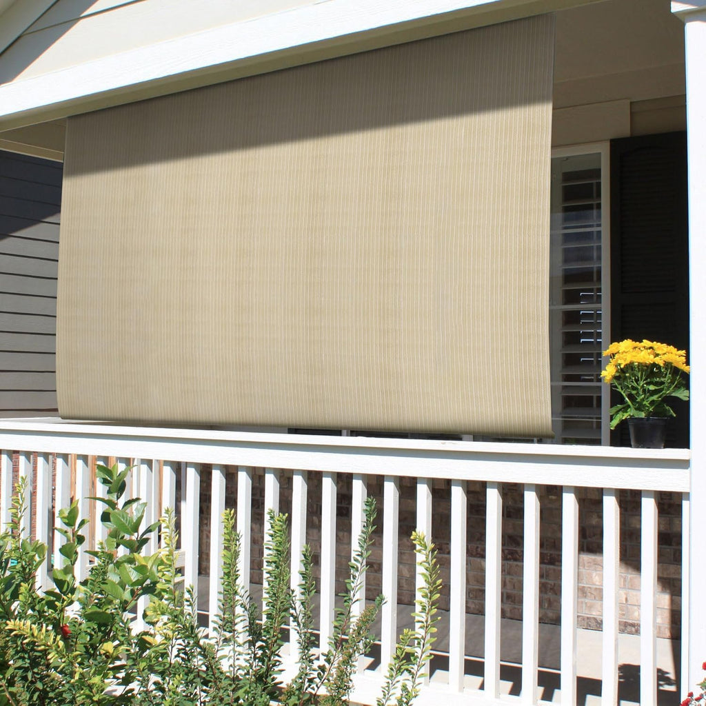 Windscreen4less Outdoor Shade Blinds Patio Roll Up Blackout Shades Exterior Roller Privacy Screen for Pergola Balcony Porch Carport Deck Window, 8' W x 10' L Beige