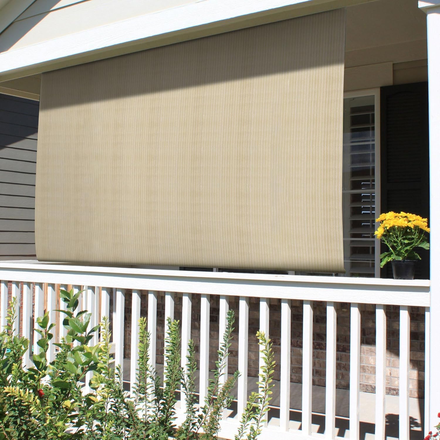 Windscreen4less Outdoor Shade Blinds Patio Roll Up Blackout Shades Exterior Roller Privacy Screen for Pergola Balcony Porch Carport Deck Window, 8' W x 10' L Beige