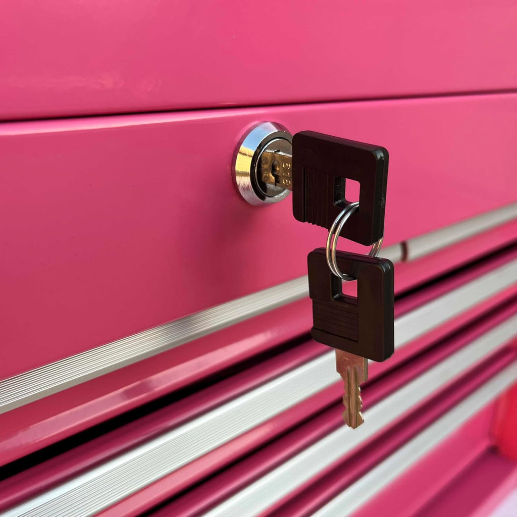 Workington Portable Metal Tool Chest with 9 Drawers, 24' 9-Drawer Tool Chest Cabinet with Ball Bearing Drawer Slides, Steel Tool Storage Box Organizer 4006 Pink