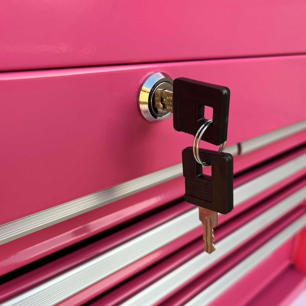 Workington Portable Metal Tool Chest with 6 Drawers, 24' 6-Drawer Tool Chest Cabinet with Ball Bearing Drawer Slides, Steel Tool Storage Box Organizer 4005 Pink