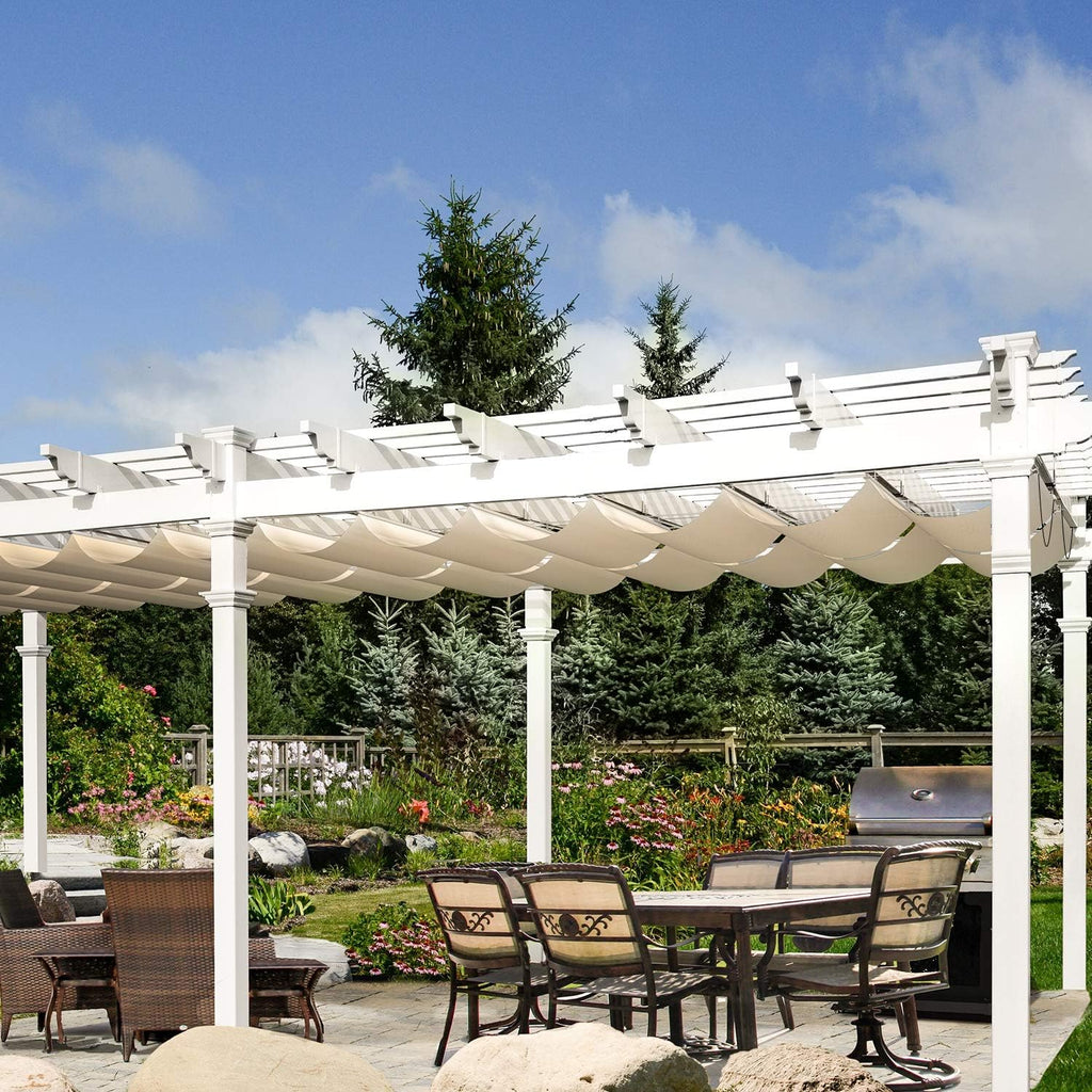TANG 4' x 16' Waterproof Pergola Shade Cover Retractable Sun Shades Outdoor Patio Pergolas Canopy Replacement Pergola Kit, Wave Shade Sail with Hardware Wire Cable, Beige