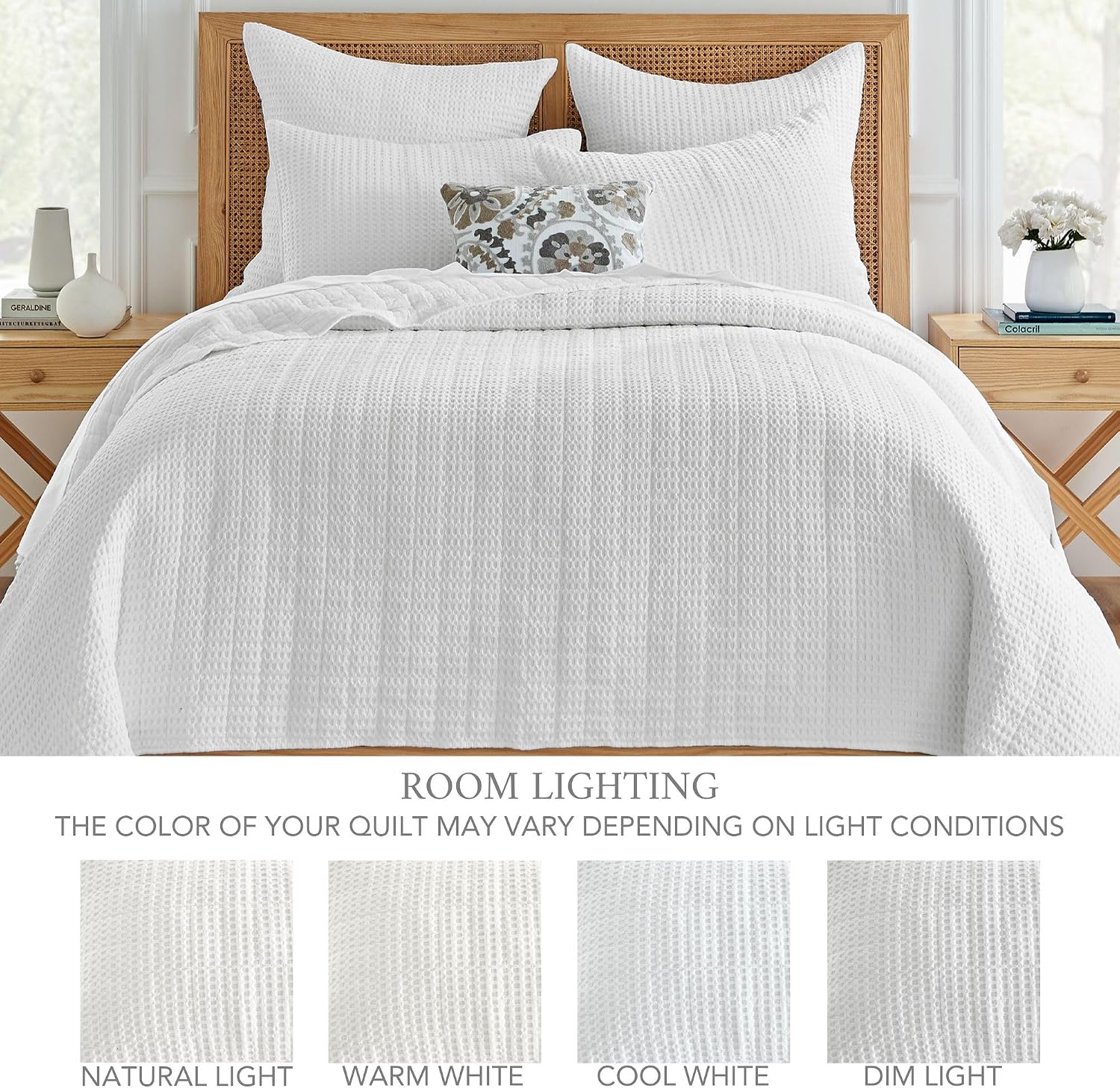 Levtex Home Mills Waffle Full/Queen Quilt Set (88x92in) with 2 Pillow Shams (26x20in) - Bright White - 100% Cotton Full/Queen Size Quilt Bedding Set - Lightweight, Soft, Pre-Washed