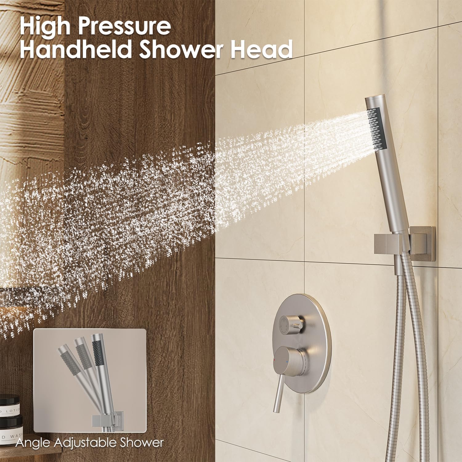 Gabrylly Bathtub Shower Faucet Set, Tub Shower System with 3-Way Shower Valve, High Pressure 10' Rain Shower head with Handheld Spray Combo, Wall Mounted Rainfall Shower Head Set, Brushed Nickel